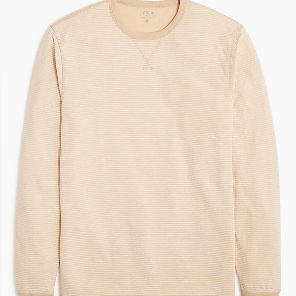 J. Crew Soft Striped Crewneck Long Sleeve Pale Oak White Beige Tee Shirt L - Picture 3 of 5